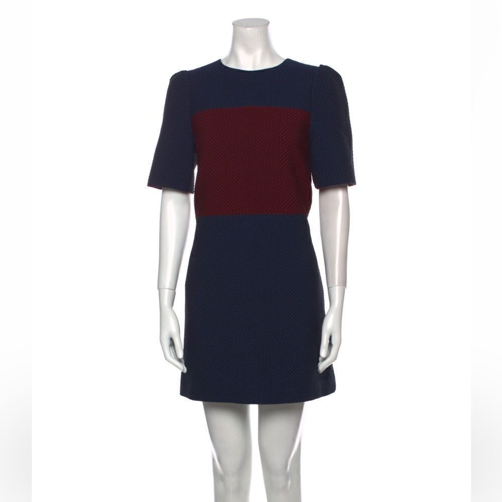Jill Stuart Blue and Red Colorblock Pattern Waffle Shift Mini Dress Sz 8